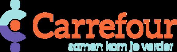 Logo Carrefour met ondertitel 'Samen kom je verder'.