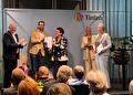 Foto van het congres met van links naar rechts: Johan Brongers, Caspar van den Berg, Yvonne Turenhout, Mirjam Flantua en Avelien Haan.